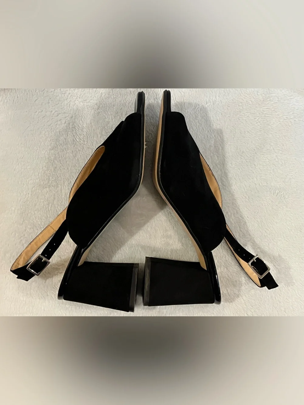 Anna Luisa Firenze Black Suede Sandals. Open square toe chunky heel.  Formal. 10